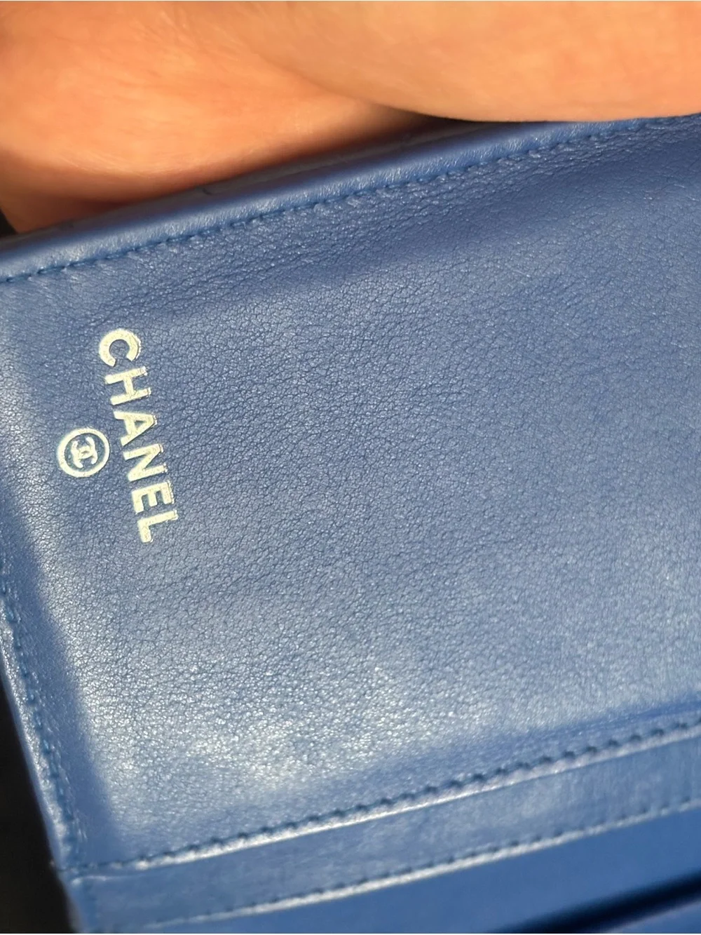 Authentic CHANEL Continental Quilted Patent Leather Wallet in Deep Blue
